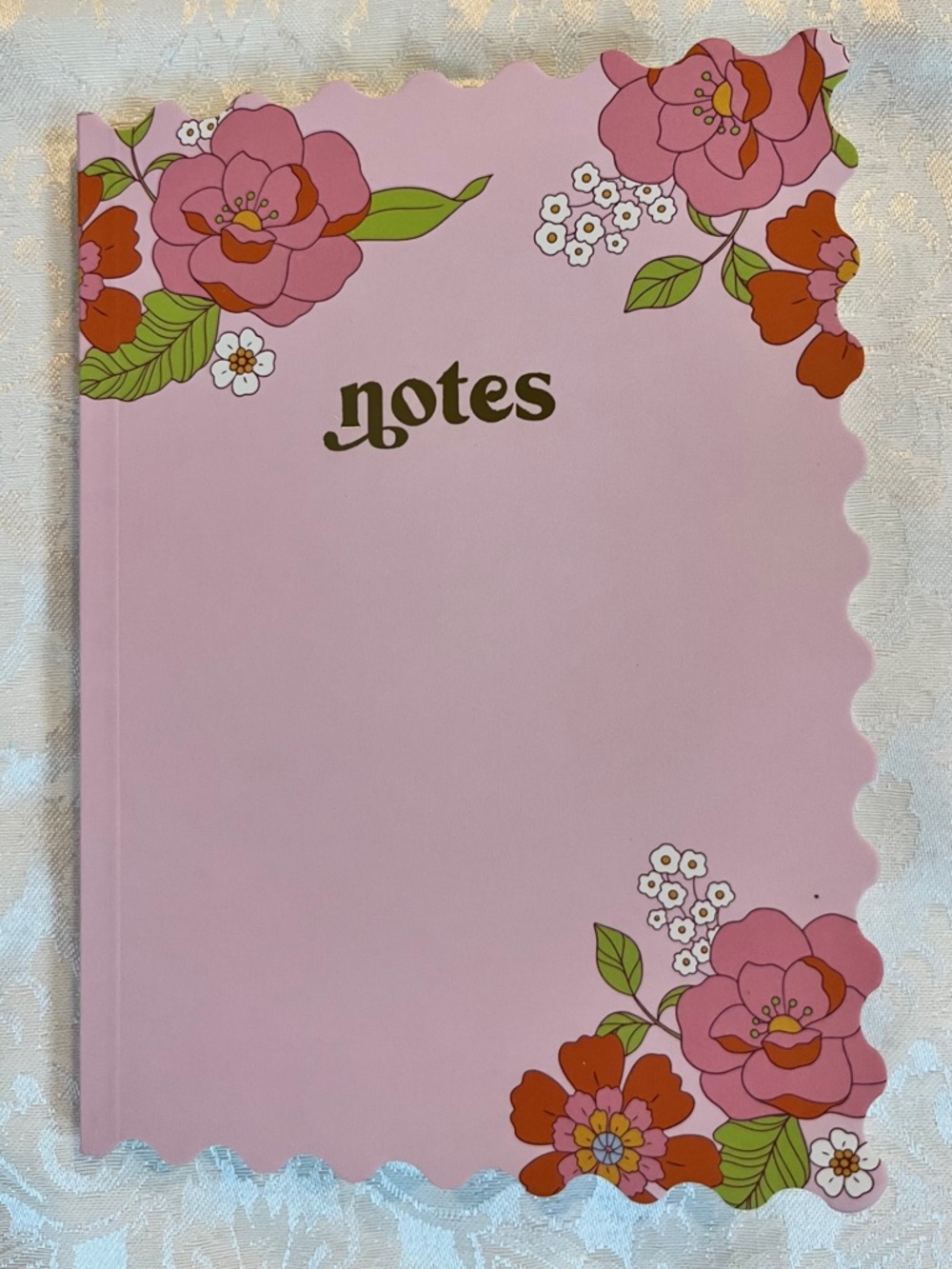 Pink Floral Notes Notebook with Scalloped Edges